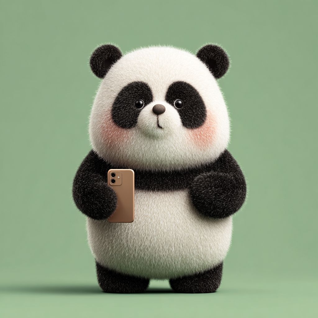 Cute panda mascot holding a smartphone on green background, symbol of BG 333 online casino mobile app