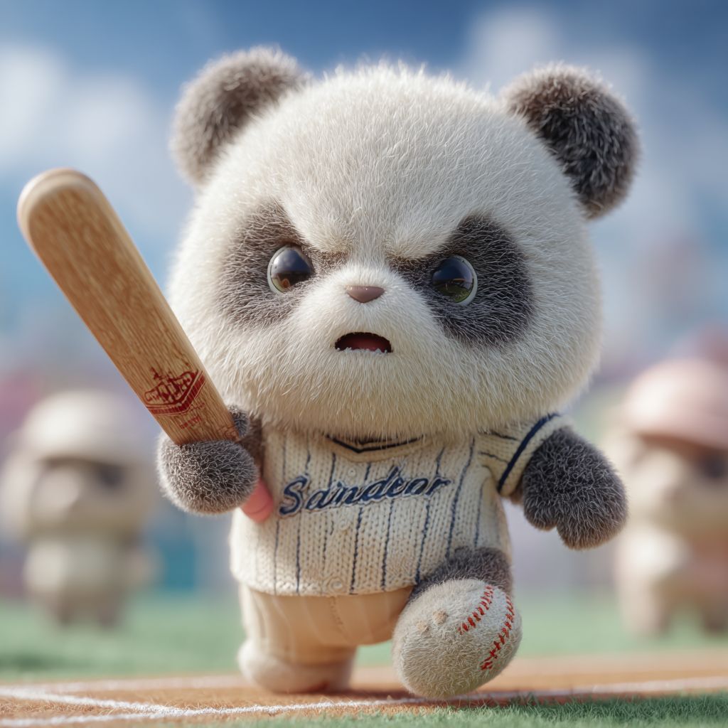 Angry panda in cricket uniform with bat on the field, representing sports betting at BG 333